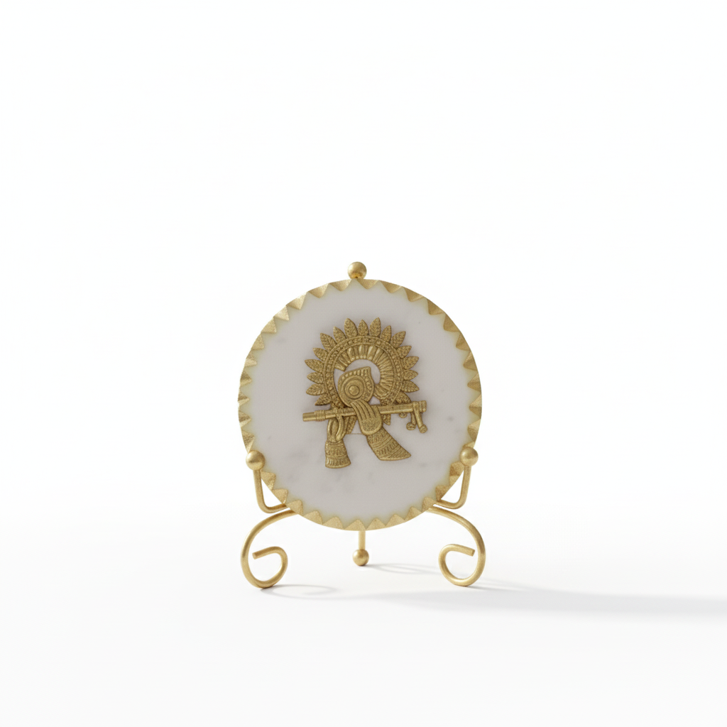 Marble Metal Krishna Showpiece With Metal Stand