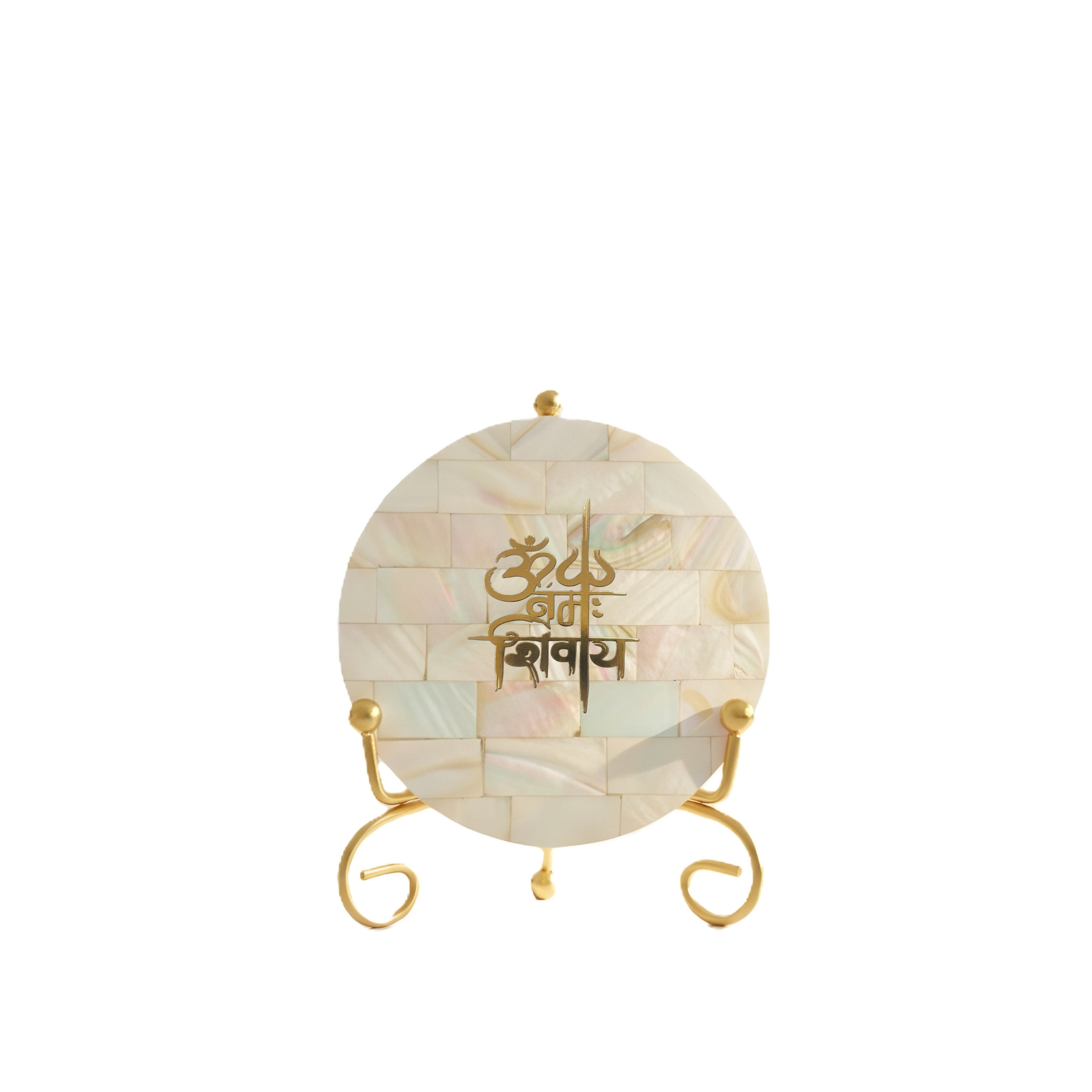 Mother of Pearl Om Namah Shivay Showpiece With Metal Stand