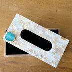 White Agate with  Mother of Pearl Tissue Box Holder