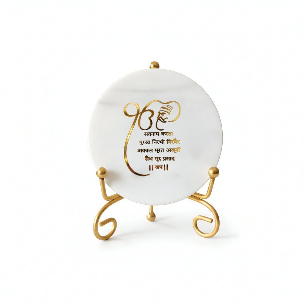 Marble Startng of Mool Mantra Showpiece With Metal Stand