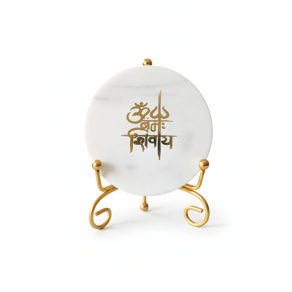 Marble Om Namah Shivay Showpiece With Metal Stand