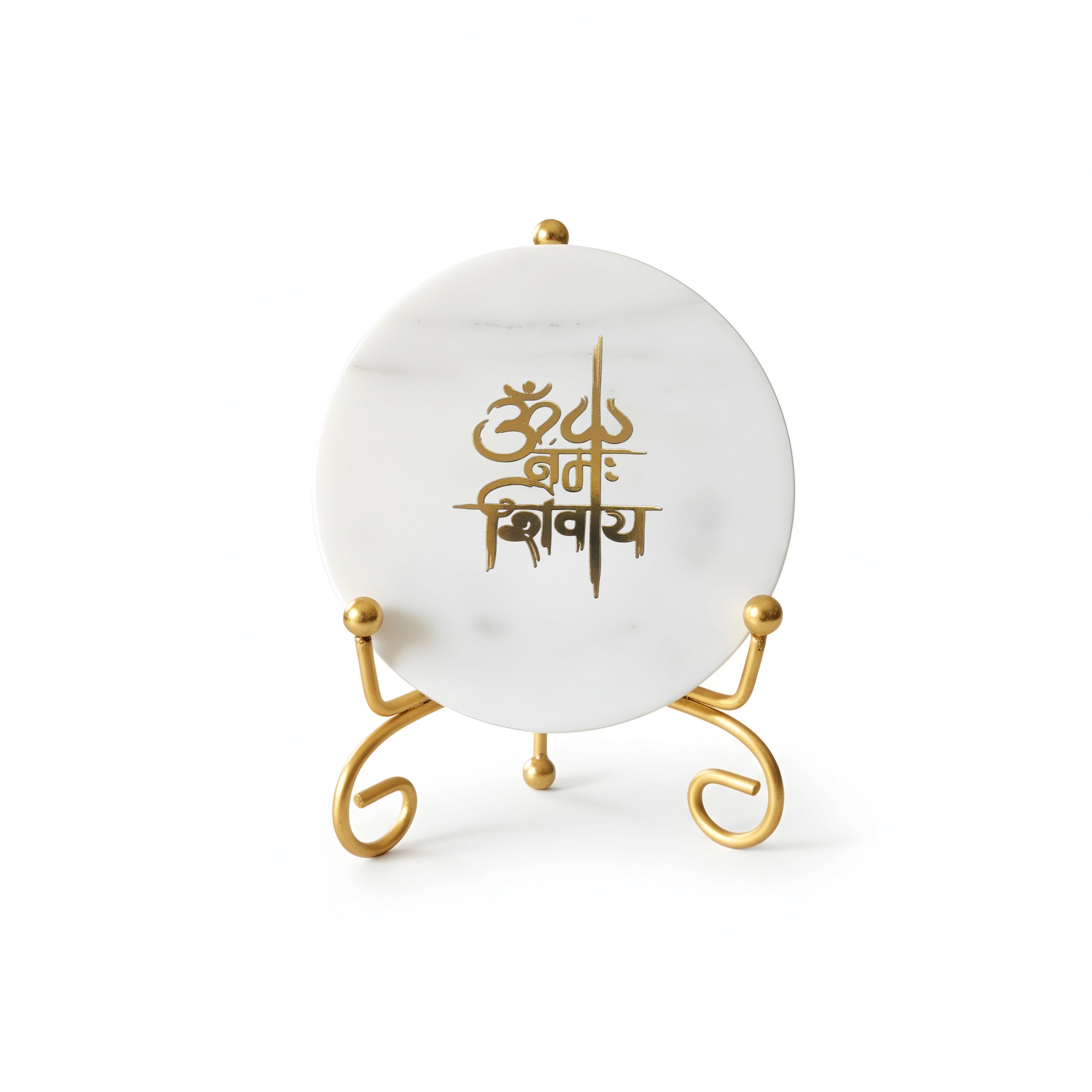 Marble Om Namah Shivay Showpiece With Metal Stand