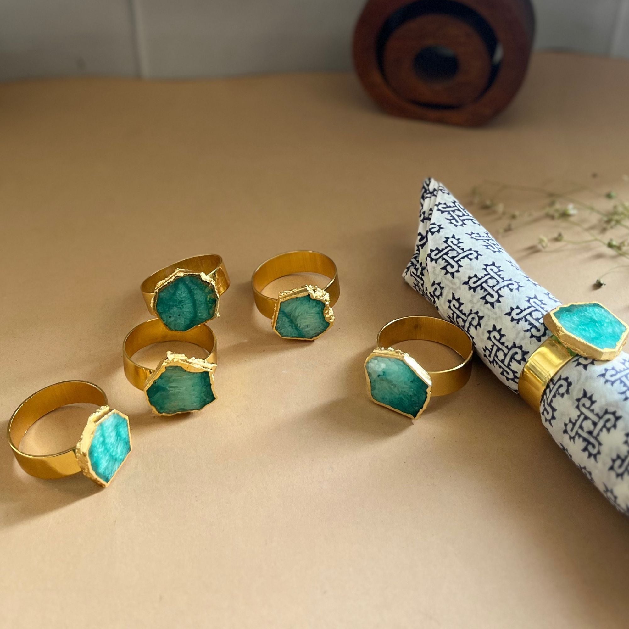 Green Agate Napkin Rings Set