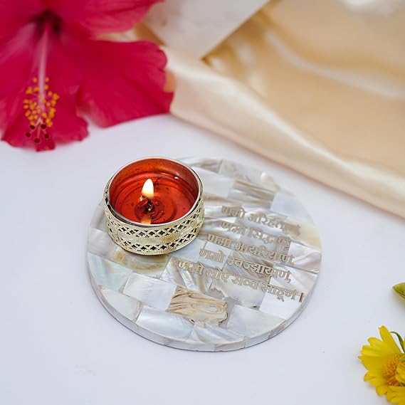Ik Onkar Tea Light Holder Mother of Pearl Festive Home Décor Light Holder