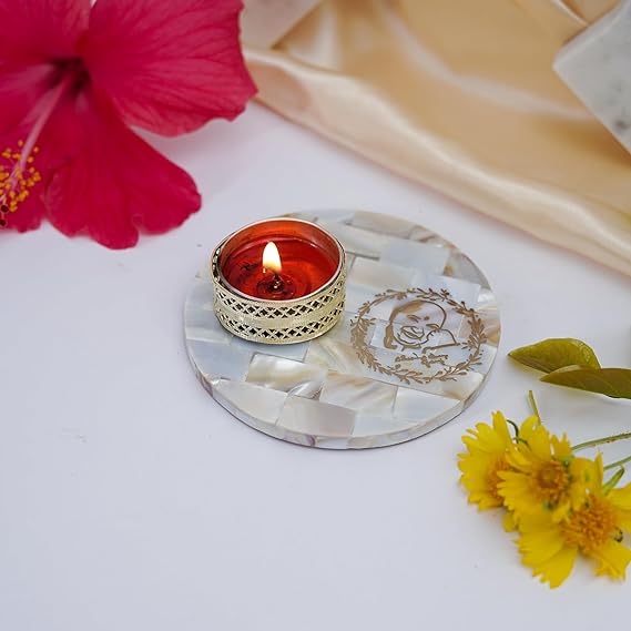 Namokar Mantra Tea Light Holder Mother of Pearl Festive Home Décor Light Holder