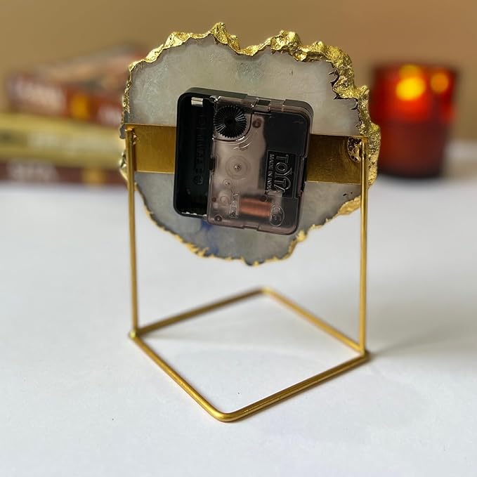 Blue Crystal Agate Desktop Clock with Metal  Stand