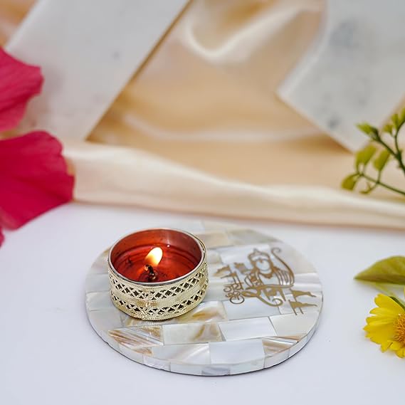 Jai Shree Ram Tea Light Holder Mother of Pearl