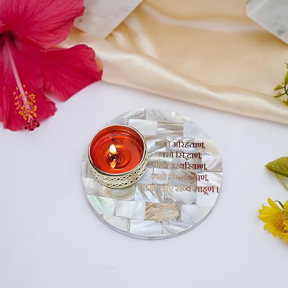 Namokar Mantra Tea Light Holder Mother of Pearl Festive Home Décor Light Holder