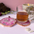 Pink  Brazilian Agate Coaster With Rose Gold Plating