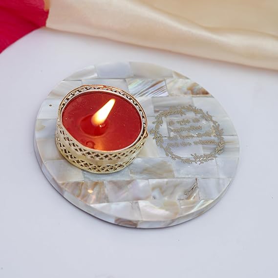 OM Tea Light Holder Mother of Pearl Festive Home Décor Light Holder