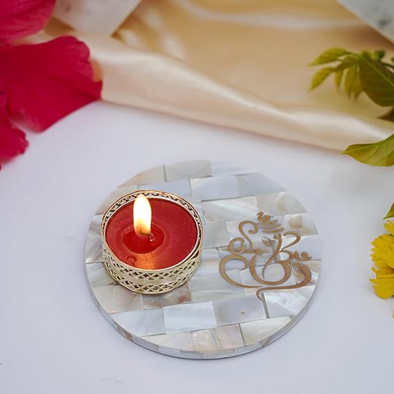GURU JEE  Tea Light Holder Mother of Pearl