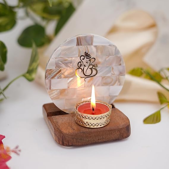 OM Tea Tea Light Holder Mother of Pearl with Wood