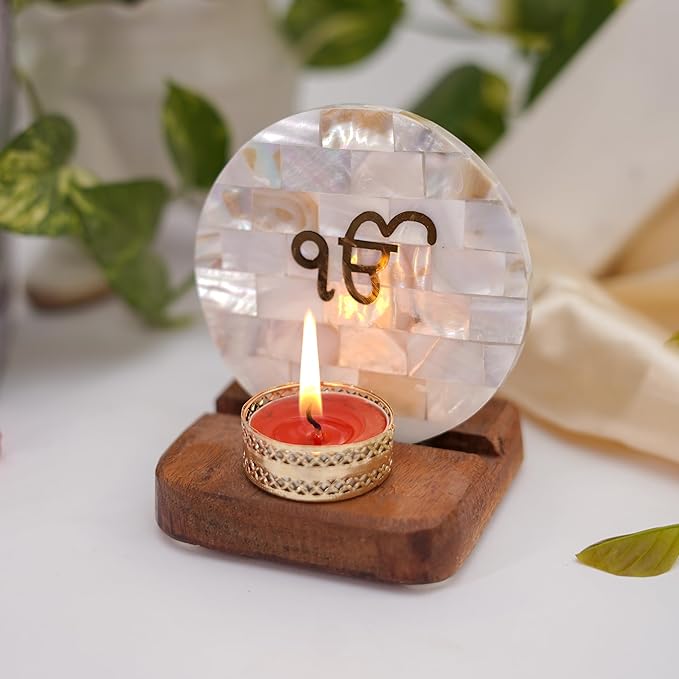 OM Tea Tea Light Holder Mother of Pearl with Wood