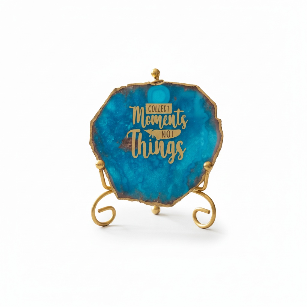 Agate Collect moments not things showpieces with Metal Stand -Blue