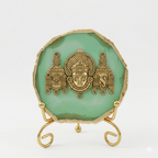 Agate Metal Venketeshwar Showpiece with Metal Stand - Green