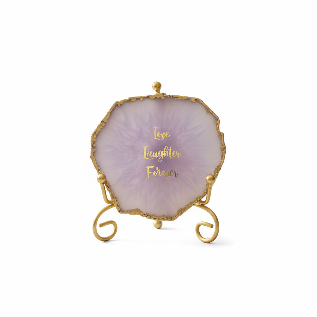 Agate love laughter forever Showpiece with Metal Stand - Purple
