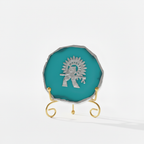 Agate Silver Metal Krishna Showpiece with Metal Stand - Turquoise
