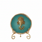 Agate Metal Ganesha Showpiece with Metal Stand - Turquoise