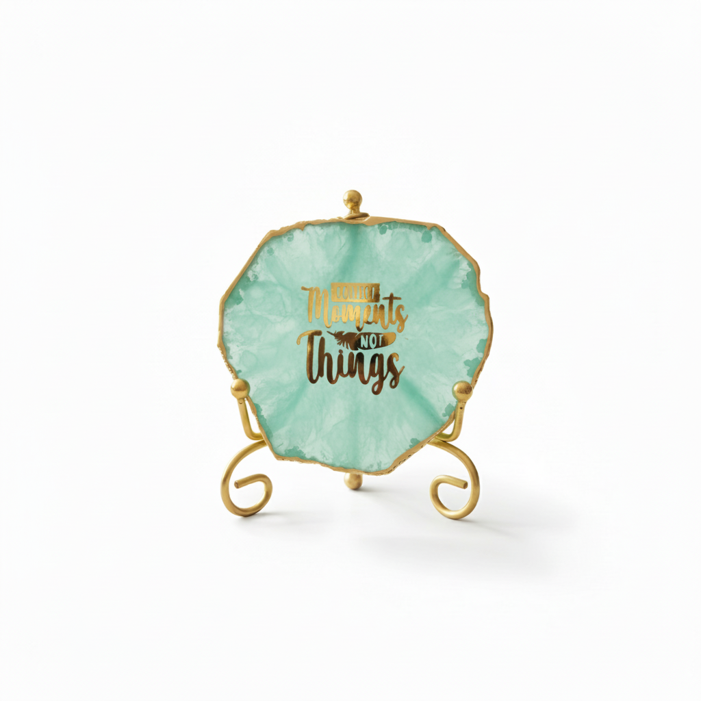 Agate Collect moments not things showpieces with Metal Stand - Turquoise