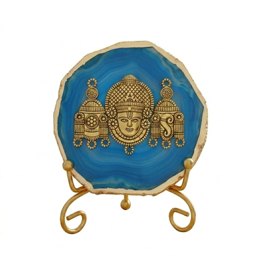 Agate Metal Venketeshwar Showpiece with Metal Stand - Blue