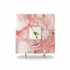 Agate Square Pink Color Desk Clock with Metal Stand
