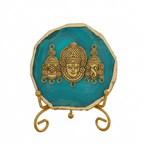Agate Metal Venketeshwar Showpiece with Metal Stand - Turquoise