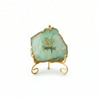 Agate Om Namah Shivay Showpiece with Metal Stand - Green
