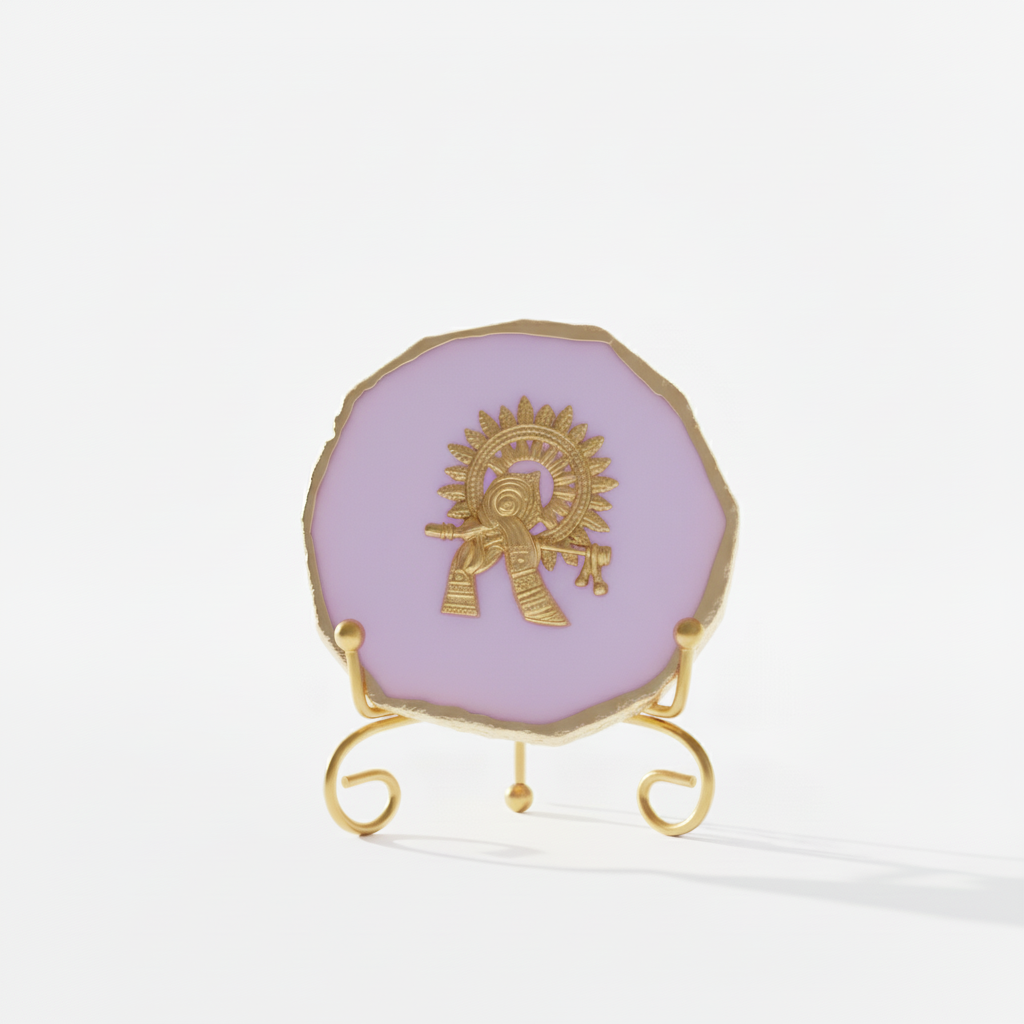 Agate Metal Krishna Showpiece with Metal Stand - Purple