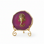 Agate Metal Ganesha Showpiece with Metal Stand - Pink