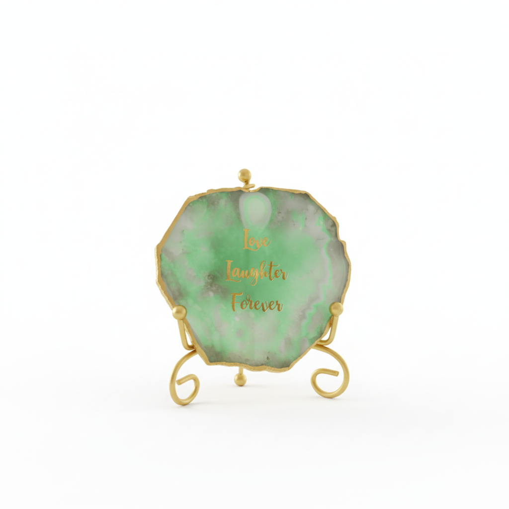 Agate love laughter forever Showpiece with Metal Stand - Green