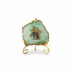 Agate Radha Krishna Showpiece with Metal Stand - Green