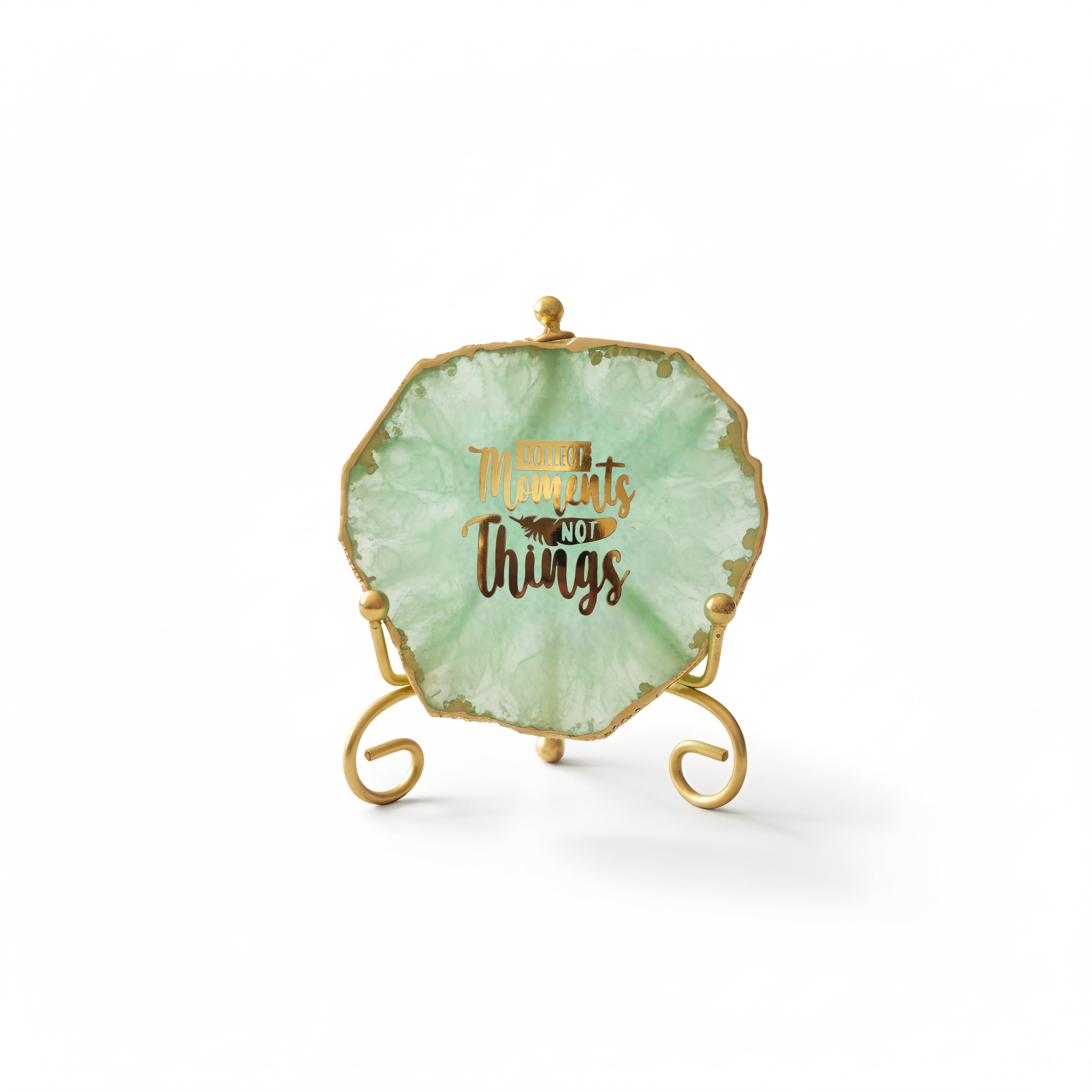 Agate Collect moments not things showpieces with Metal Stand - Green
