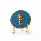 Agate Metal Ganesha Showpiece with Metal Stand - Blue