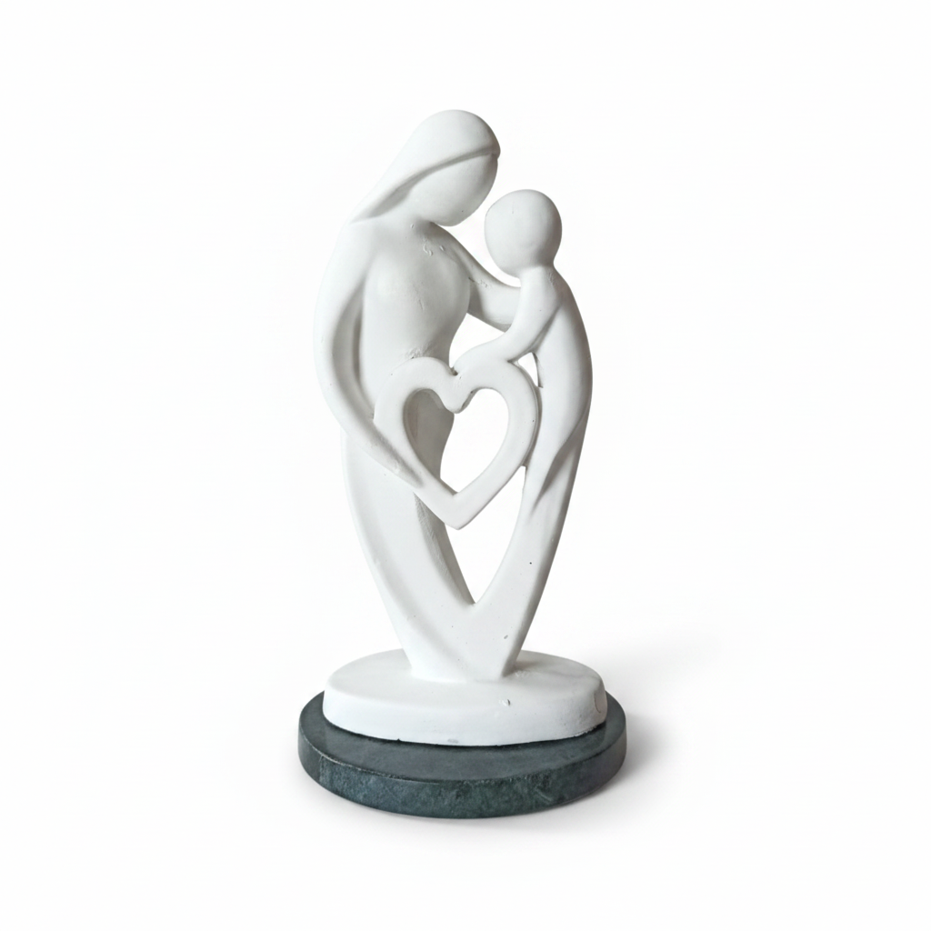 Mother Baby White Heart Showpiece with Green Marble Base
