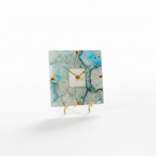 Agate Square Turquoise Color Desk Clock With Metal Stand