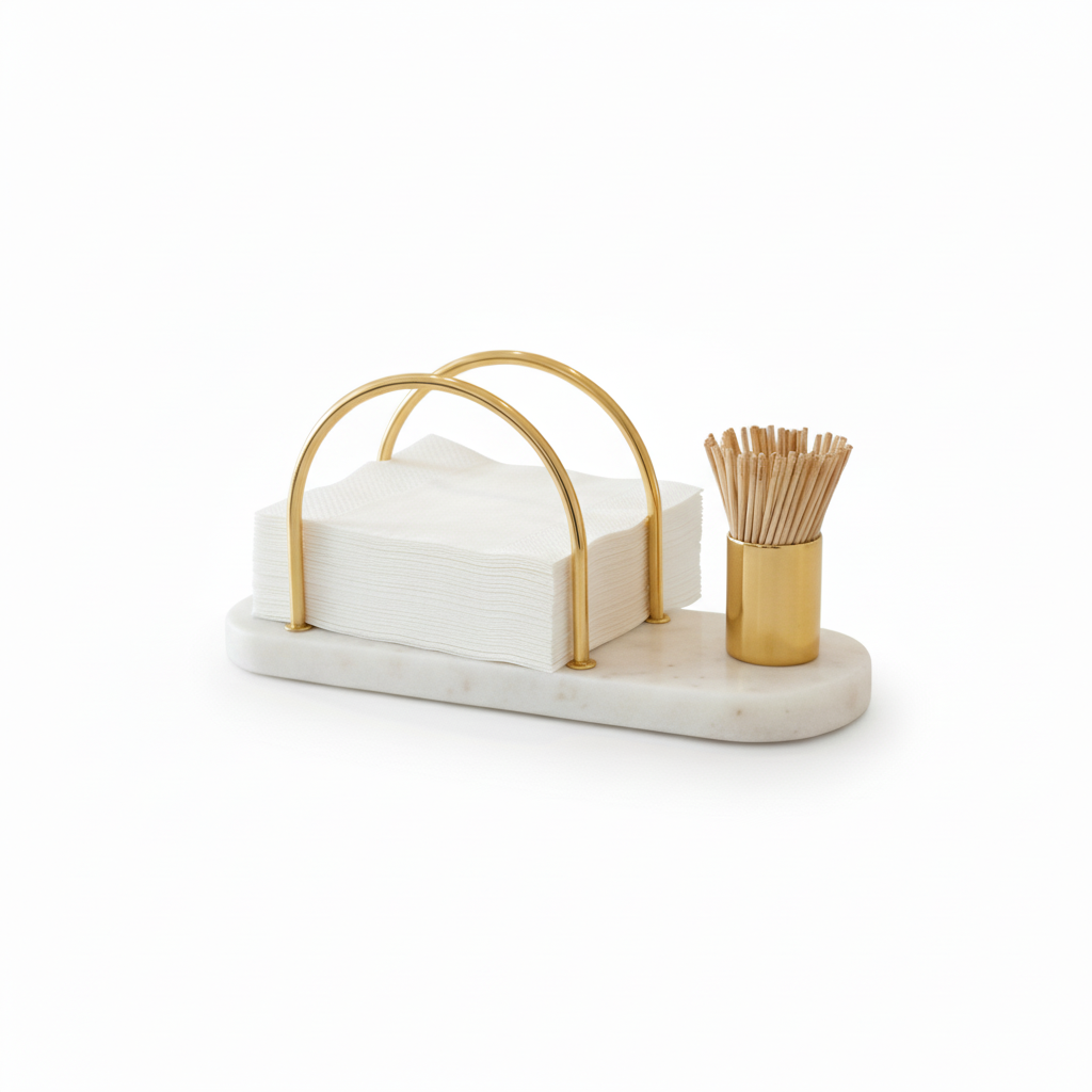 Marble Tissue Holder With Toothpick Stick Holder