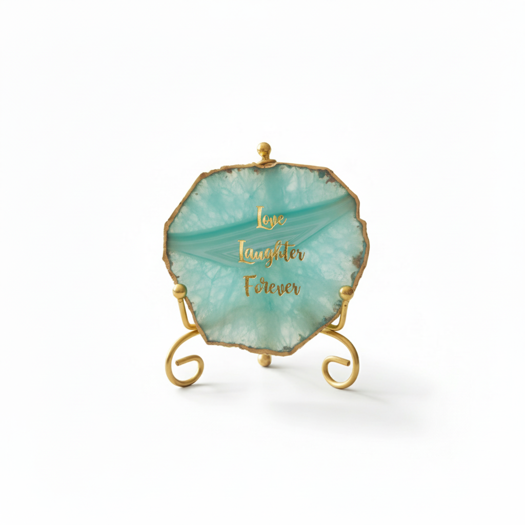 Agate love laughter forever Showpiece with Metal Stand - Turquoise
