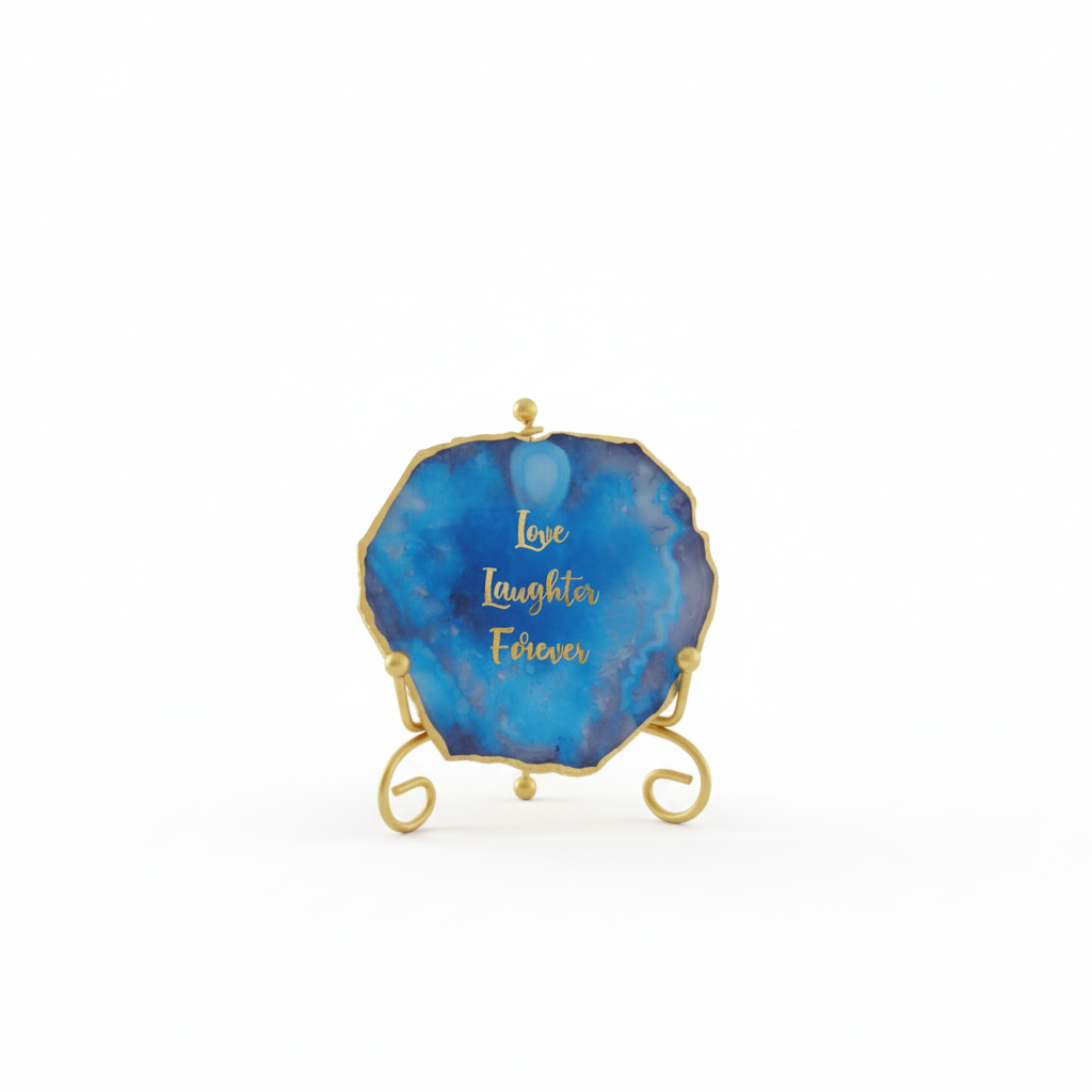 Agate love laughter forever Showpiece with Metal Stand - Blue