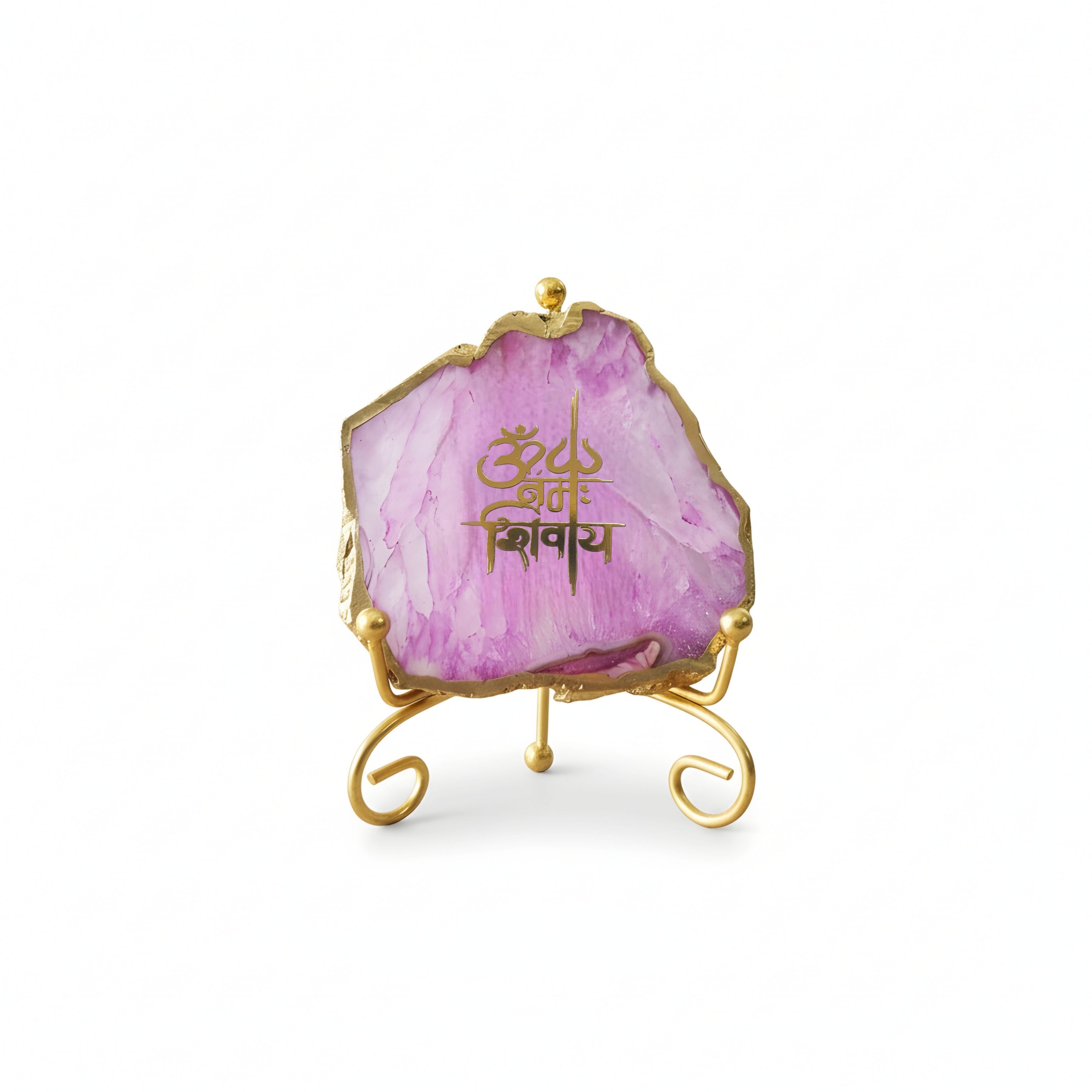 Agate Om Namah Shivay Showpiece with Metal Stand - Pink