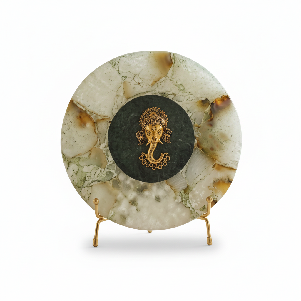 Agate Metal Ganesha Big Showpiece With Metal Stand