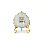 Agate Om Namah Shivay Showpiece with Metal Stand - White