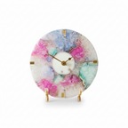Agate Round Multi Color Desk Clock With Metal Stand