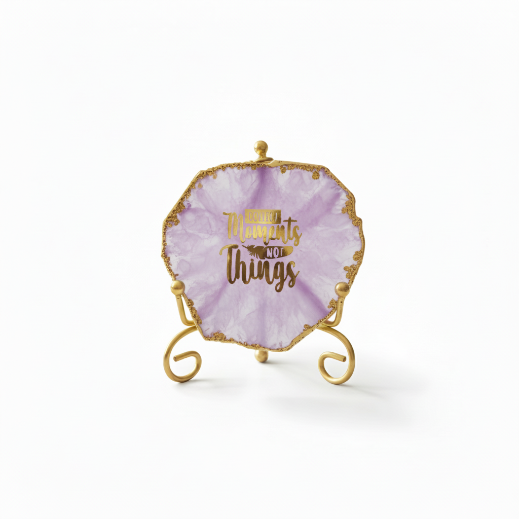 Agate Collect moments not things showpieces with Metal Stand - Purple