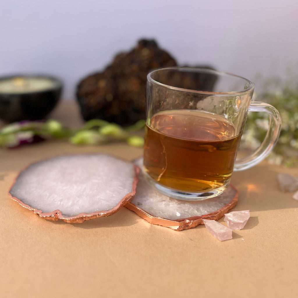 Blue  Crystal Agate Coaster With Rose Gold Plating