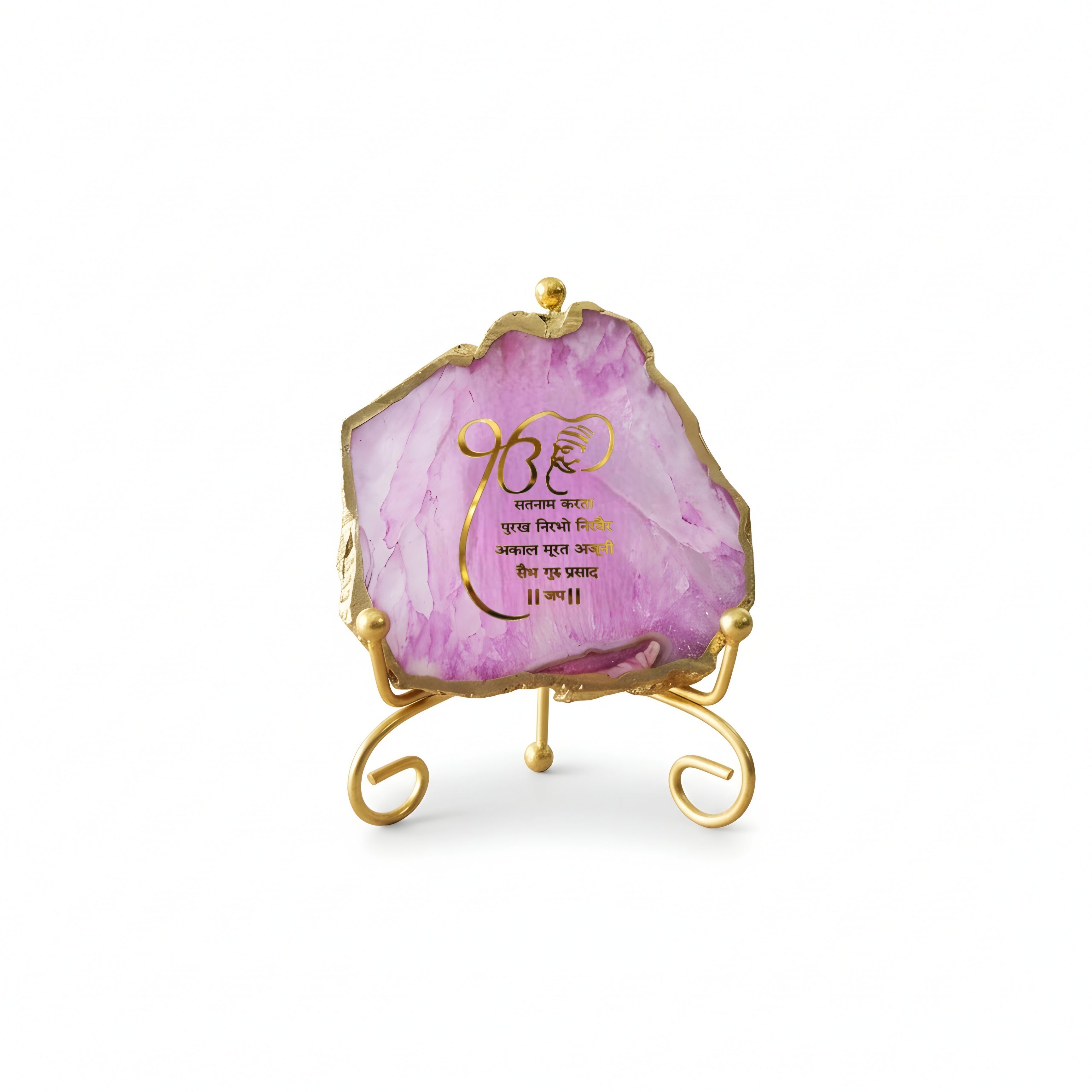 Agate Starting of Mool Mantra Showpiece with Metal Stand - Pink