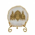 Agate Metal Venketeshwar Showpiece with Metal Stand - White