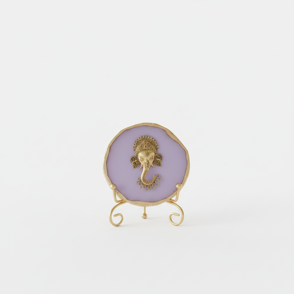Agate Metal Ganesha Showpiece with Metal Stand - Purple