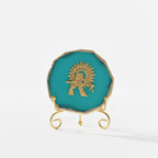 Agate Metal Krishna Showpiece with Metal Stand - Turquoise