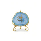 Agate Om Namah Shivay Showpiece with Metal Stand - Blue
