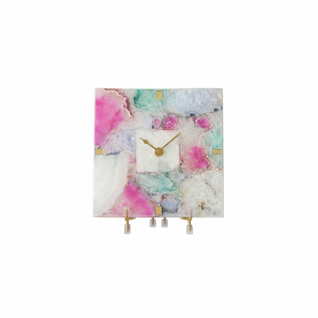 Agate Square Multi Color Desk Clock with Metal Stand